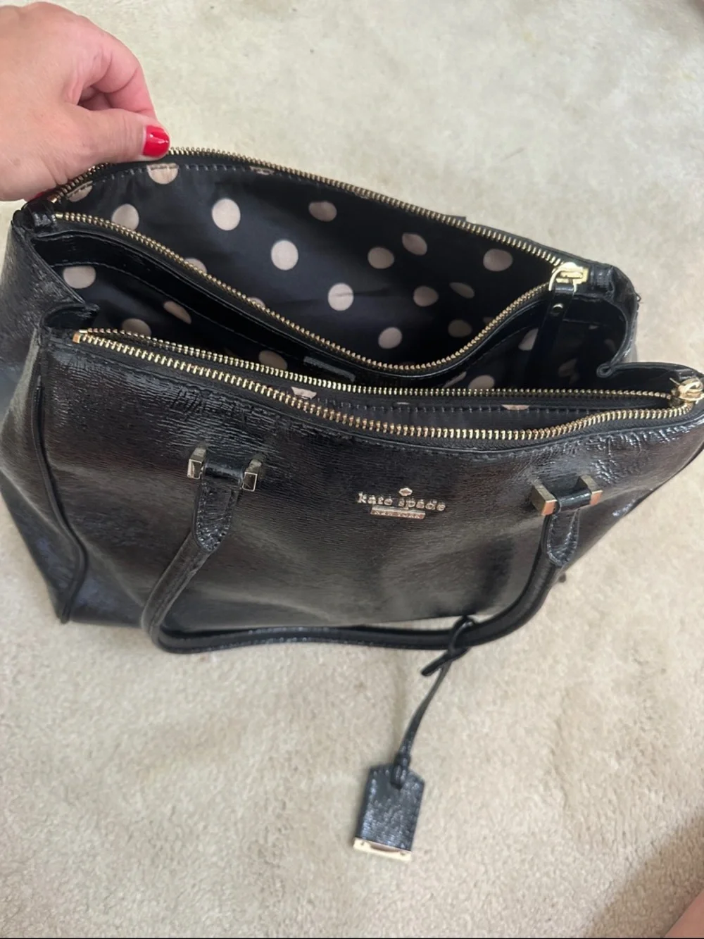 kate spade Black Patent Leather Double-Zip Satchel